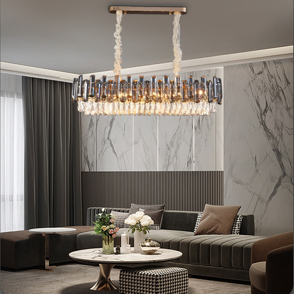 Multi-Layer Crystal Chandelier — Electroplated Iron, Round & Oval, 3000K Warm White, 20"–37"