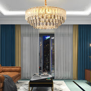 Postmodern Round Crystal Strip Chandelier — Electroplated Hardware, E14, Three-Step Dimming (3000K / 4500K / 6000K)
