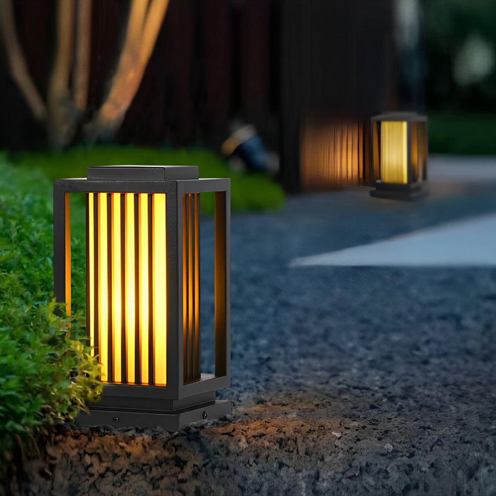 Modern Cage Bollard Pathway Light — Black Galvanized Steel, Imitation Marble Finish, LED 3000K, IP65