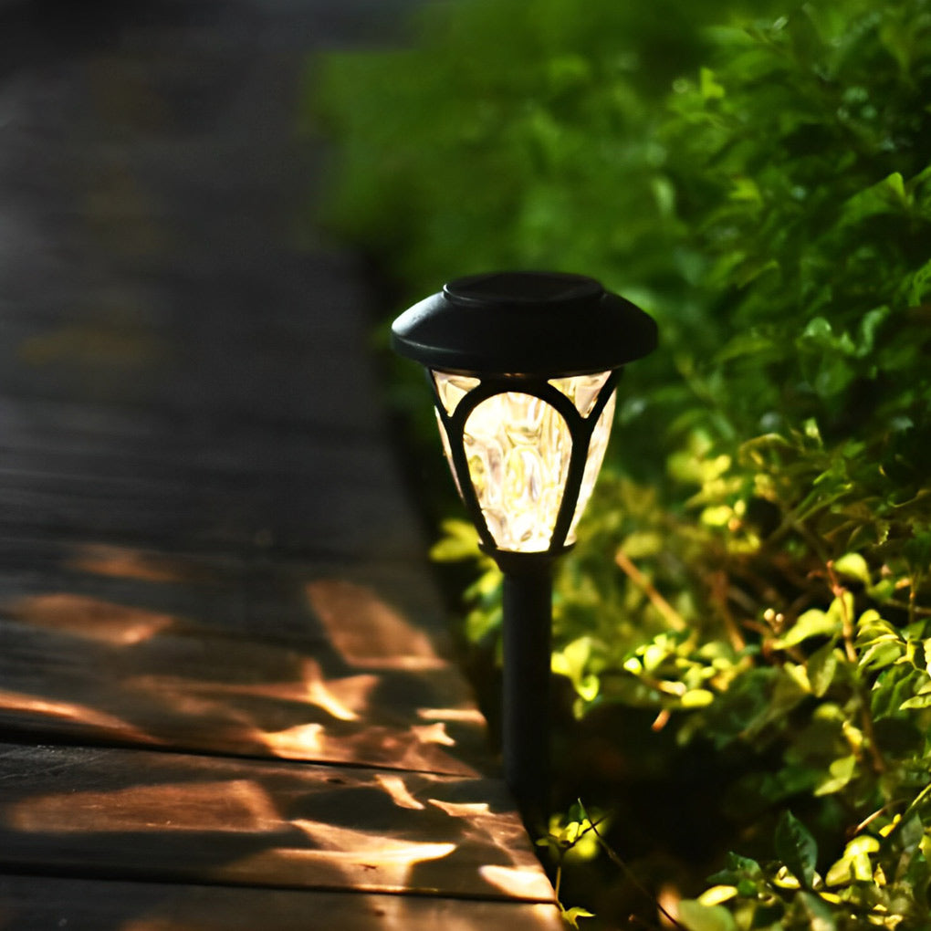Black Solar LED Path Lights, Set of 2 — Opaque Glass Shades, Warm White 3000K, IP44, 4" x 16"