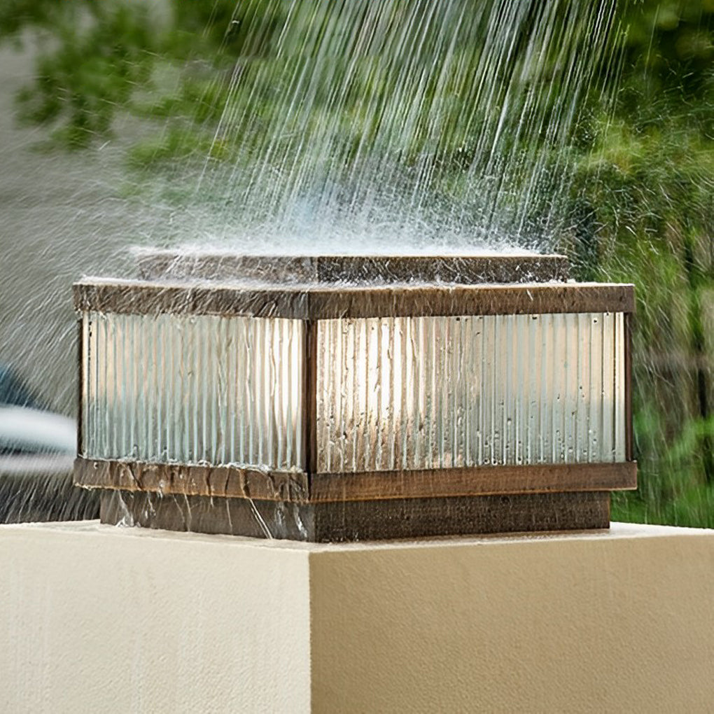 Modern Square Solar Fence Post Light — Copper and Tempered Glass, Remote Control, Intelligent Timing, Waterproof