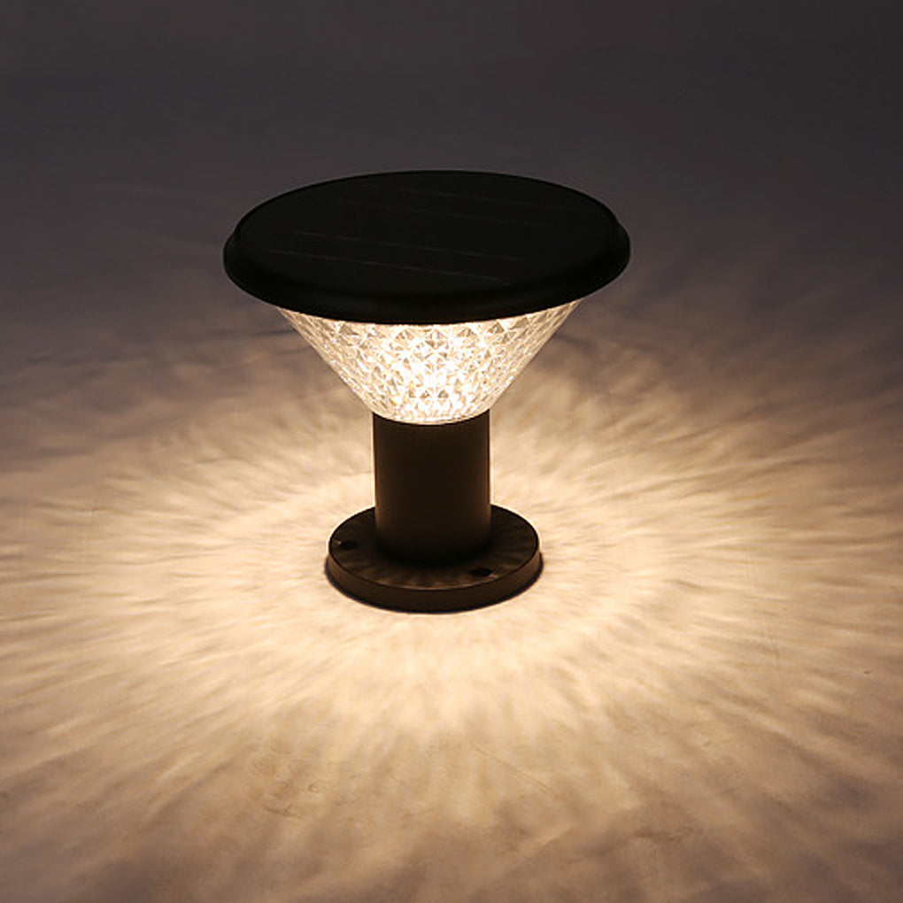 Circular Solar Post Cap Light — Die-Cast Aluminum, Frosted, Remote Control, Light-Control Mode, IP-Rated Weatherproof, 9" Dia.