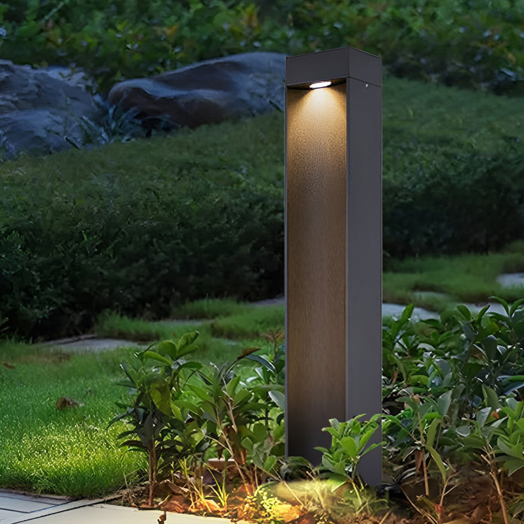 Rectangular Outdoor Bollard Light — Black Die-Cast Aluminum, 5W LED, Warm/Cool White, IP54, 12"–31"