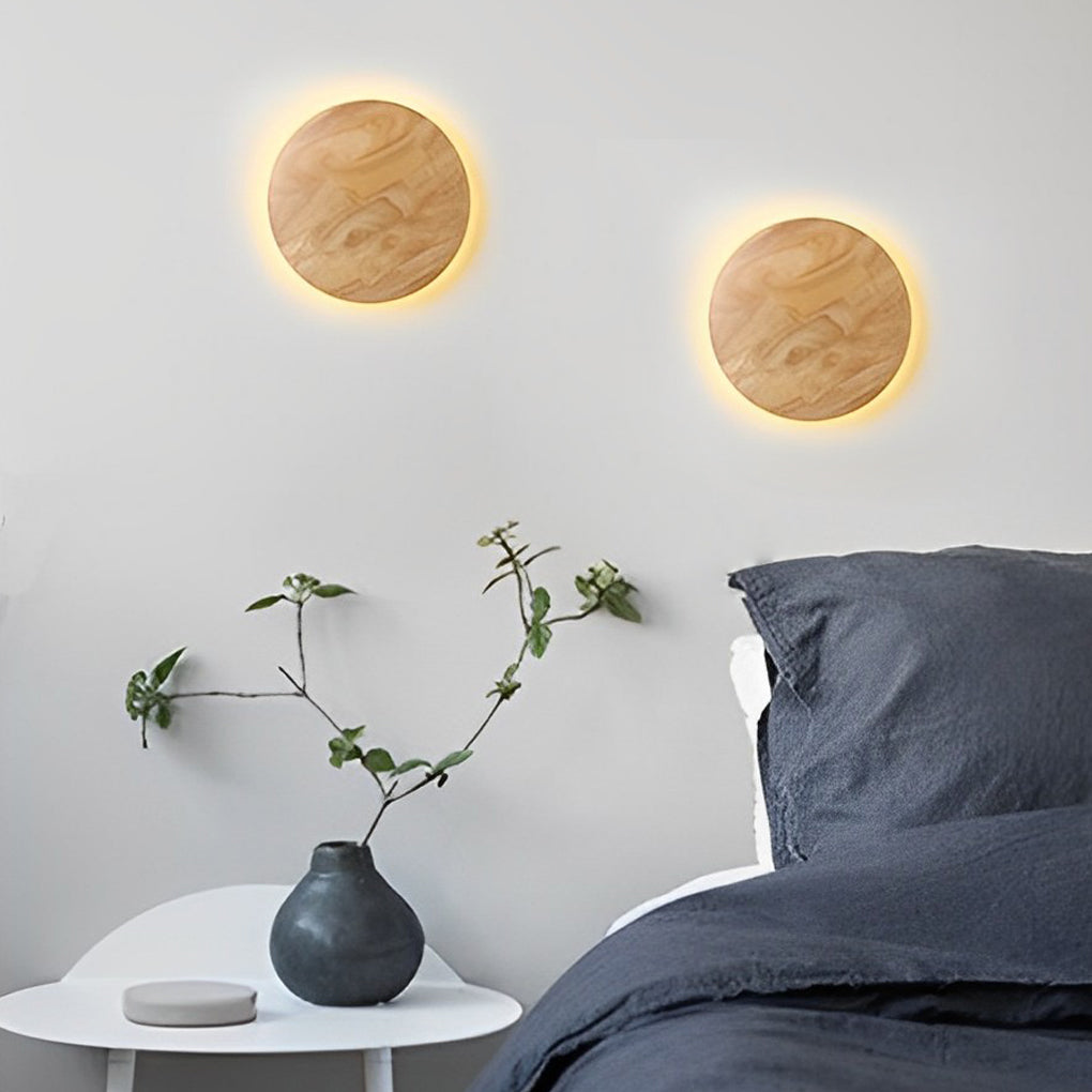 Round & Oval Wood LED Wall Sconce — Oak Wood, Warm White 3000K, Bedside