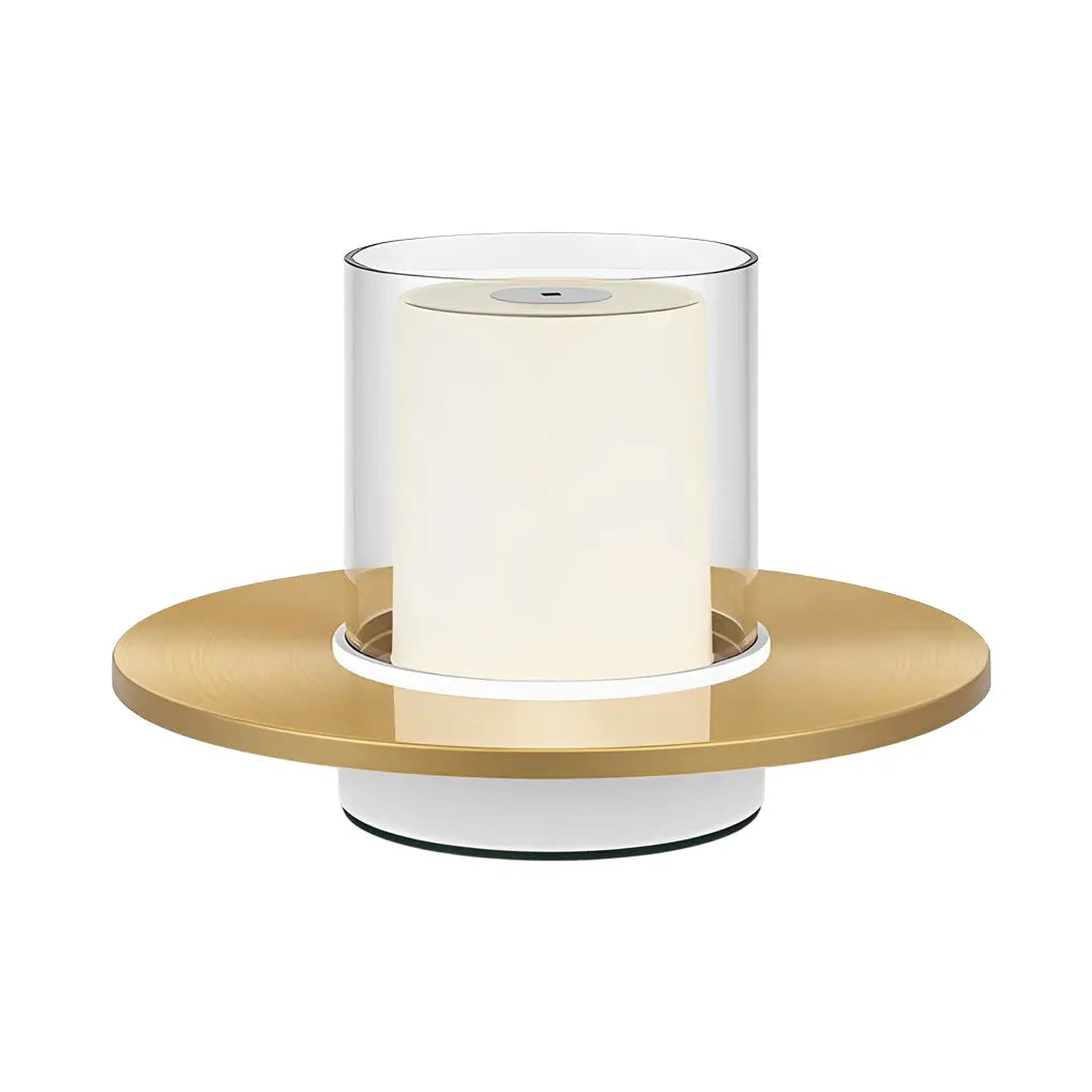 Contemporary Cordless Cylinder Candle Table Lamp with Dish Base Luxe