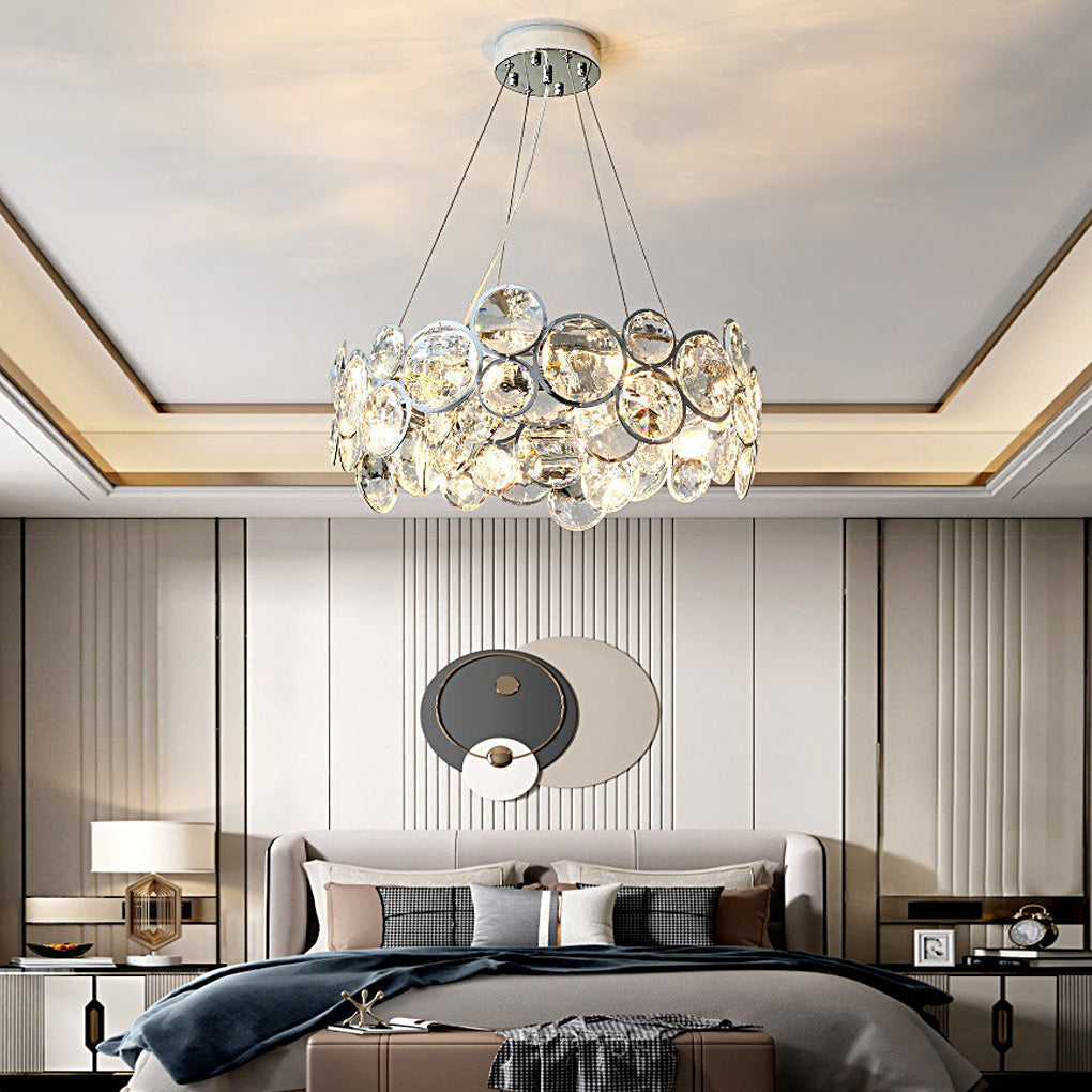 Round Bubble Crystal Chandelier — Electroplated Stainless Steel, Warm White 3000K, 20"–39" Dia.