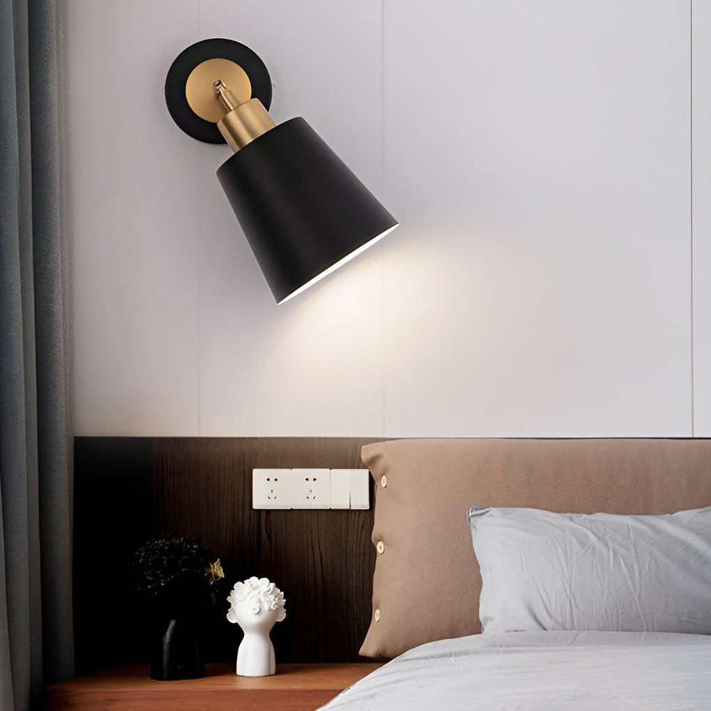 Adjustable Black and Gold Wall Sconce — Iron, LED 12W, 3-Step Dimming (3000K/4500K/6000K), E27, 180° Tilt / 350° Swivel