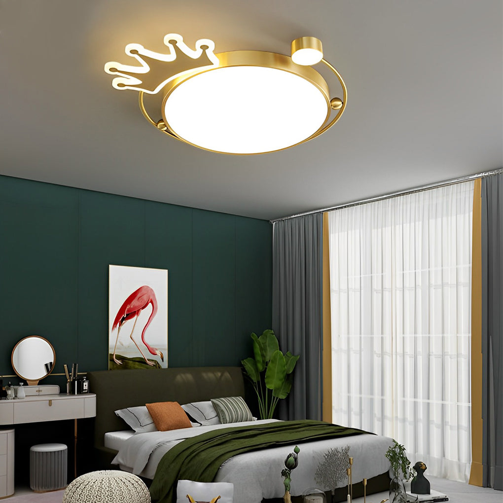 Round Cartoon Crown LED Flush Mount — Copper & Acrylic, Three-Step Dimming, 19.7" or 23.6"