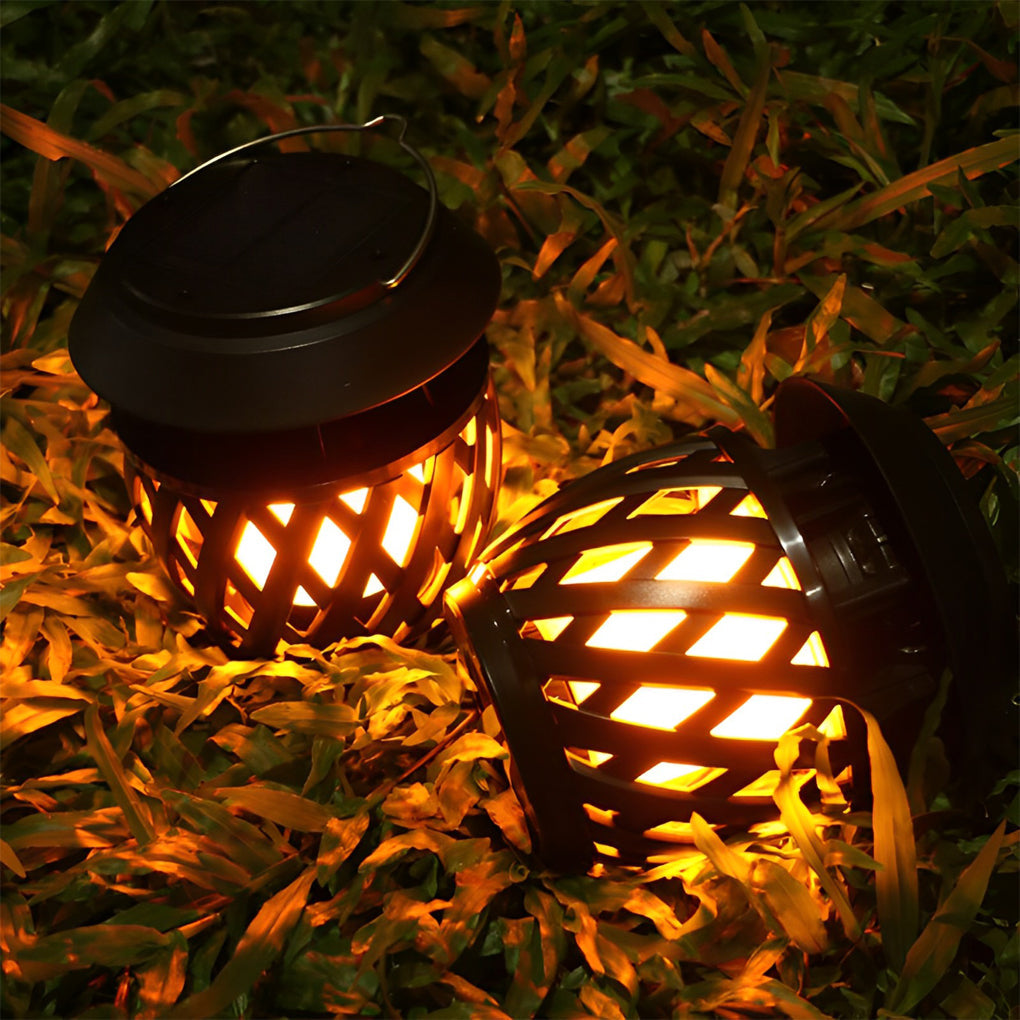 Flickering Flame Portable Solar Lantern — ABS + PC, LED 0.5W, USB Rechargeable, IP55, 3-Mode, Black