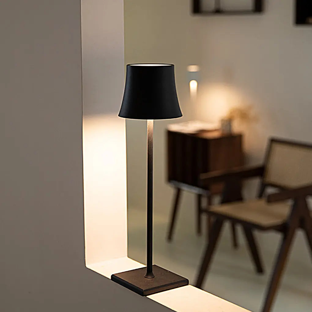 15-Inch Cordless Modern Metal Table Lamp in Black and White with a Cool Hue Luxe