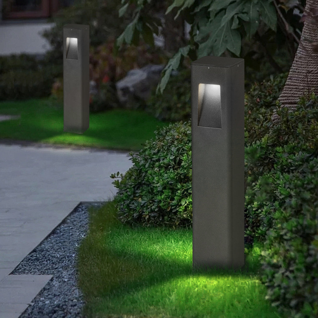 Modern Aluminum LED Bollard Path Light — Black, Front-Slide Design, IP65, Hardwired, 3000K / 6000K