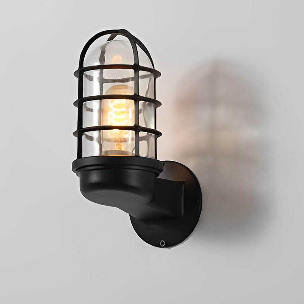 Retro Cage Outdoor Wall Sconce — Die-Cast Aluminum and Glass, 4W LED, E27, Waterproof, 6" × 9"