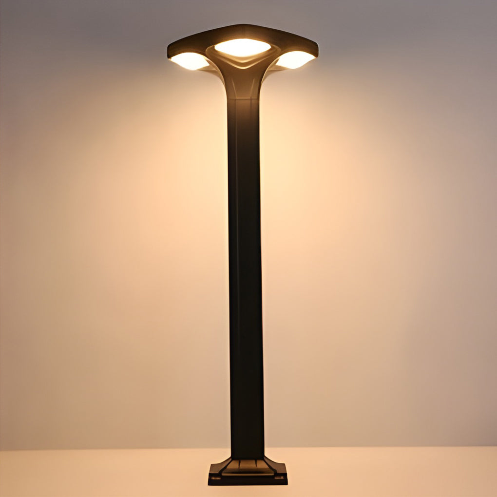 Square LED Bollard Path Light — Die-Cast Aluminum, 4-Light, Solar / Hardwired, IP65 Waterproof, 3000K / 6000K, 16"–39" Heights