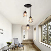 Retro Industrial Iron Cage Chandelier — Black, 3-Light, Adjustable Wire, LED-Ready