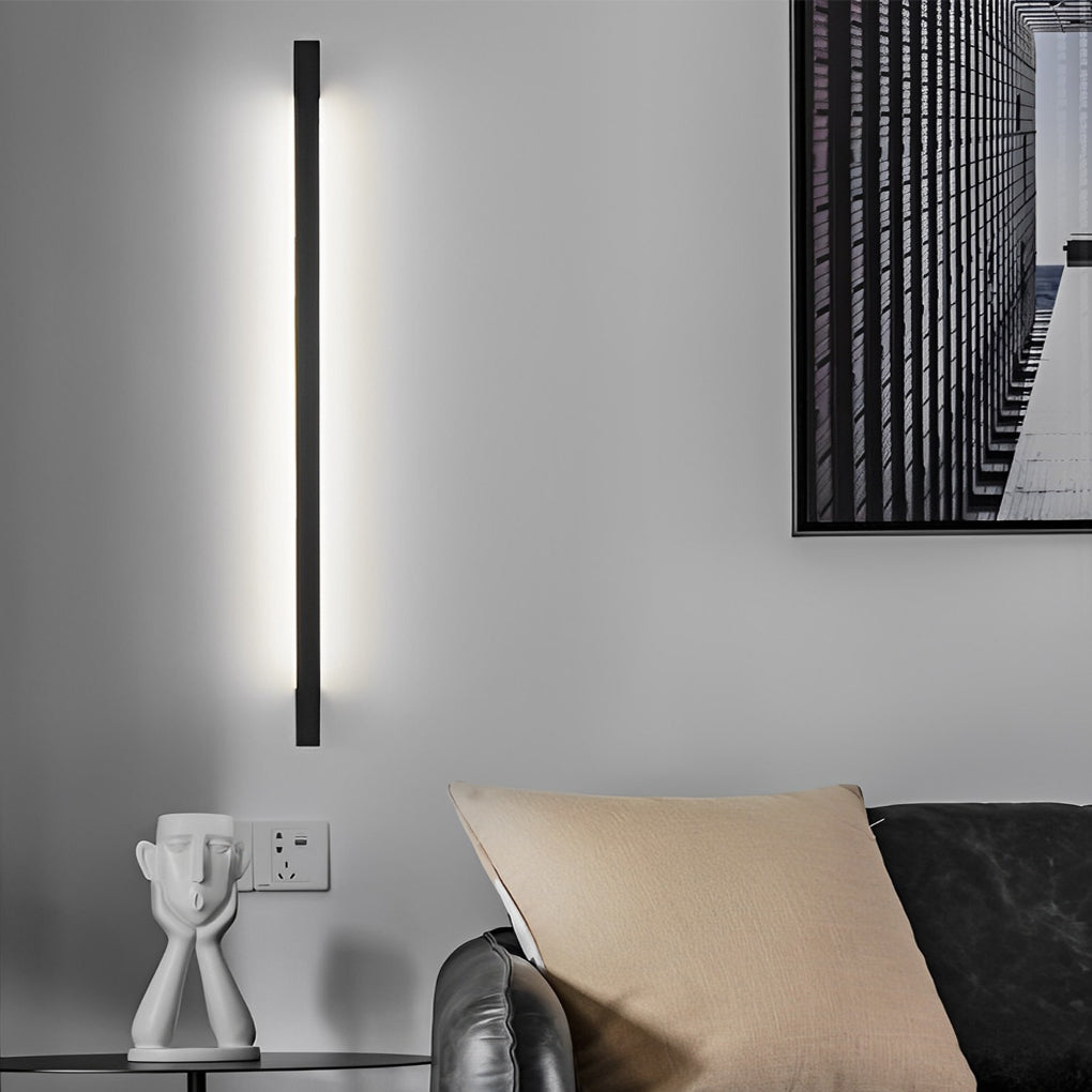 Postmodern Minimalist Strip Linear Wall Sconce — Black Iron, Three-Step Dimming LED, Horizontal or Vertical Mount