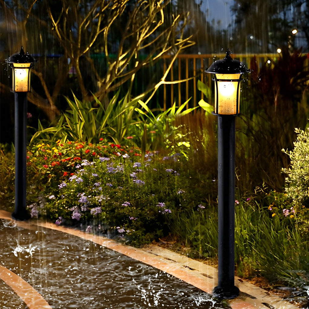 Classic English Outdoor Post Light — Black Iron and Glass, LED E27, 9W, 3000K, 15"/23"/43"