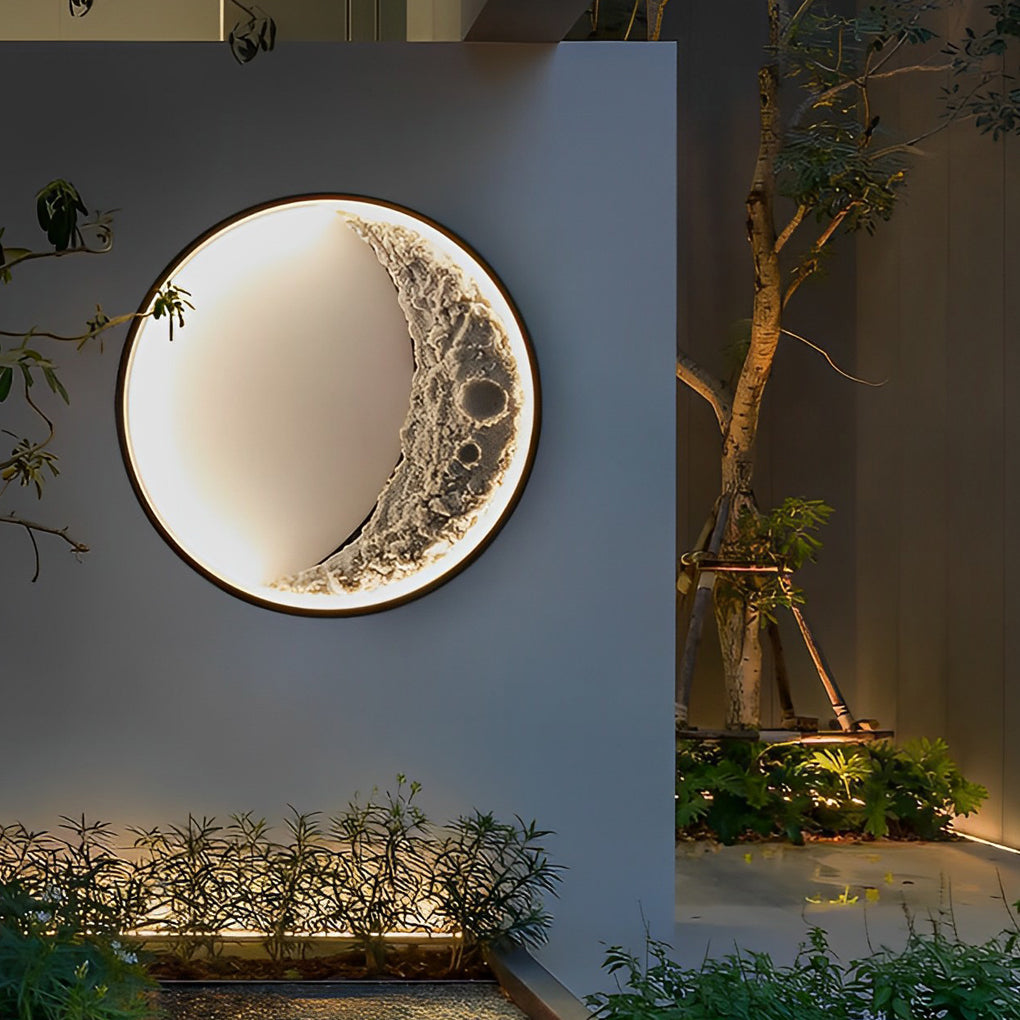 Crescent Moon Outdoor Wall Sconce — Aluminum & Resin, Hardwired LED, 3000K, Art Deco
