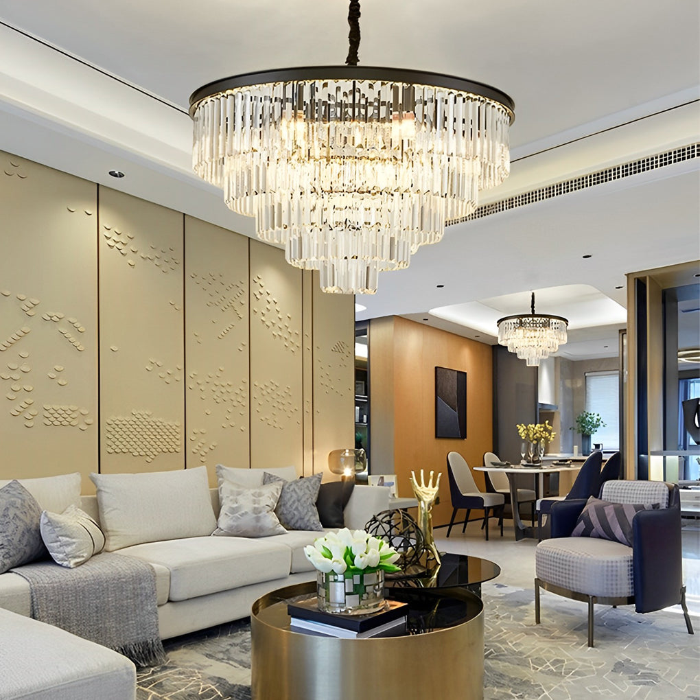 4-Layer Round Crystal Chandelier — Black or Gold, E14, Three-Step Dimming, 3000K/4500K/6000K, 23.6" Diameter