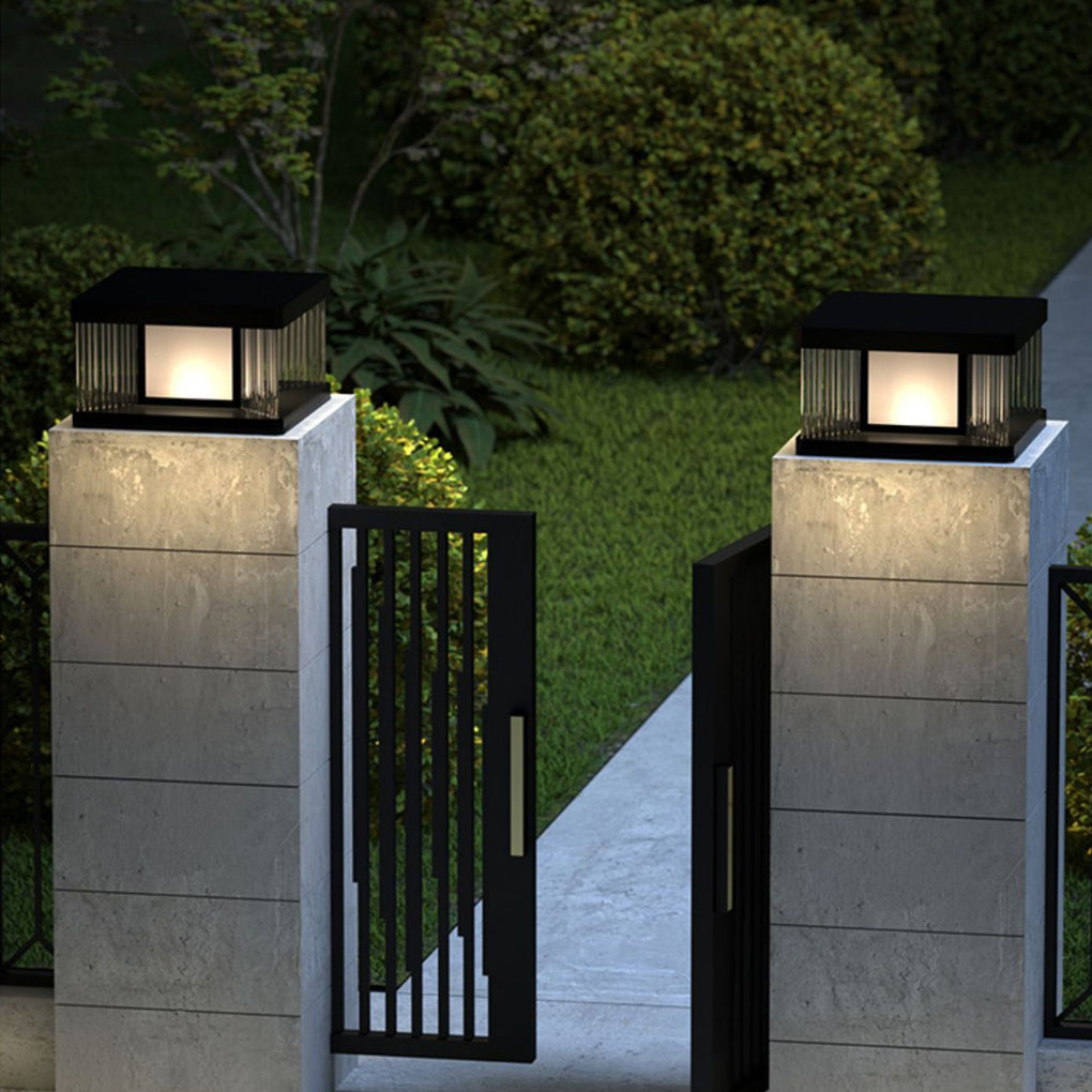 Modern Black Solar Fence Post Light — Stainless Steel, Glass & Acrylic, LED 3000K, IP65 Weatherproof
