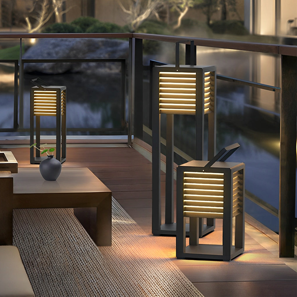 Modern Black Square Solar Outdoor Lantern — Stainless Steel & PC, Portable LED, IP65 Weatherproof