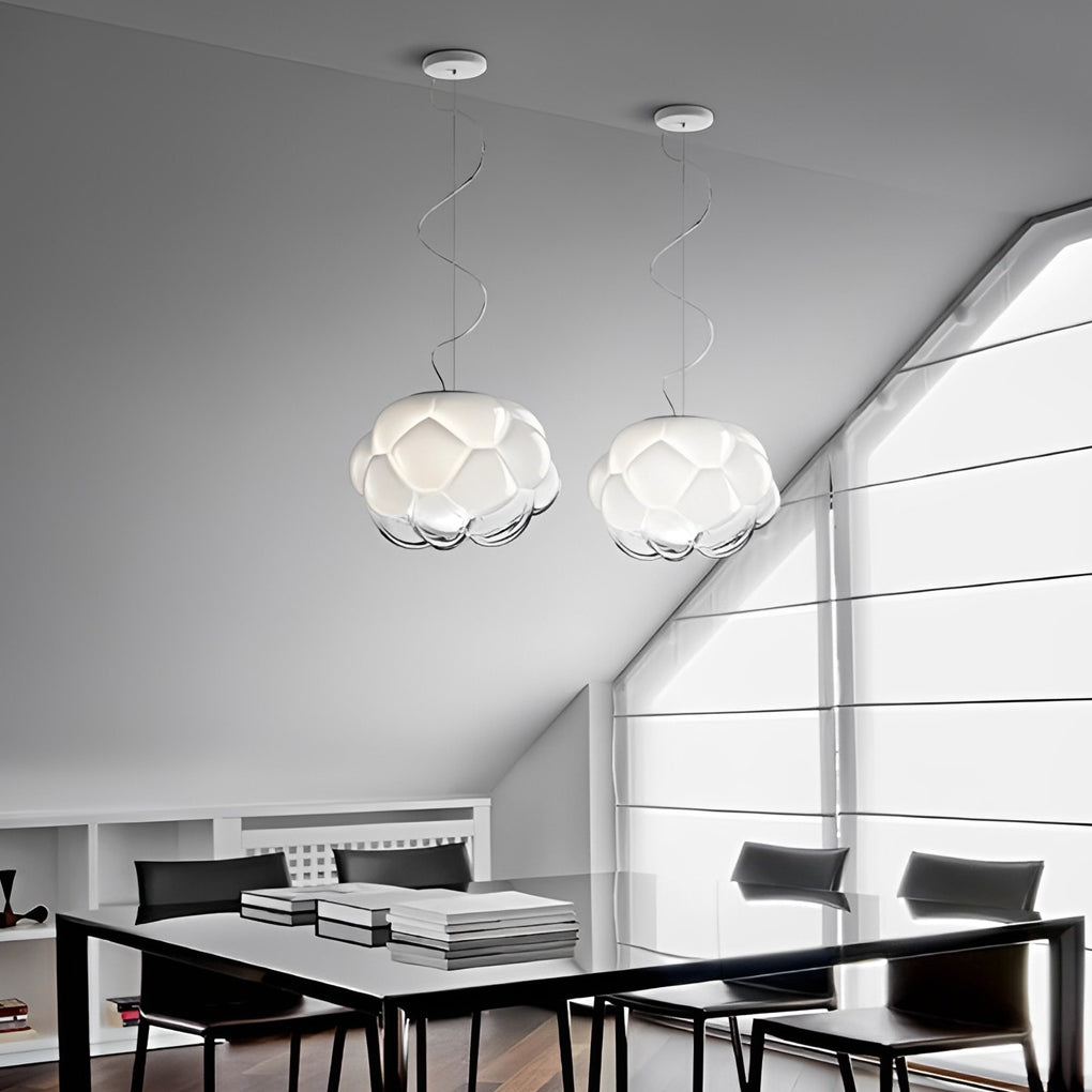 Cloud-Shaped Glass Pendant Light — Modern Minimalist, White, 3000K Warm White, 10" Diameter