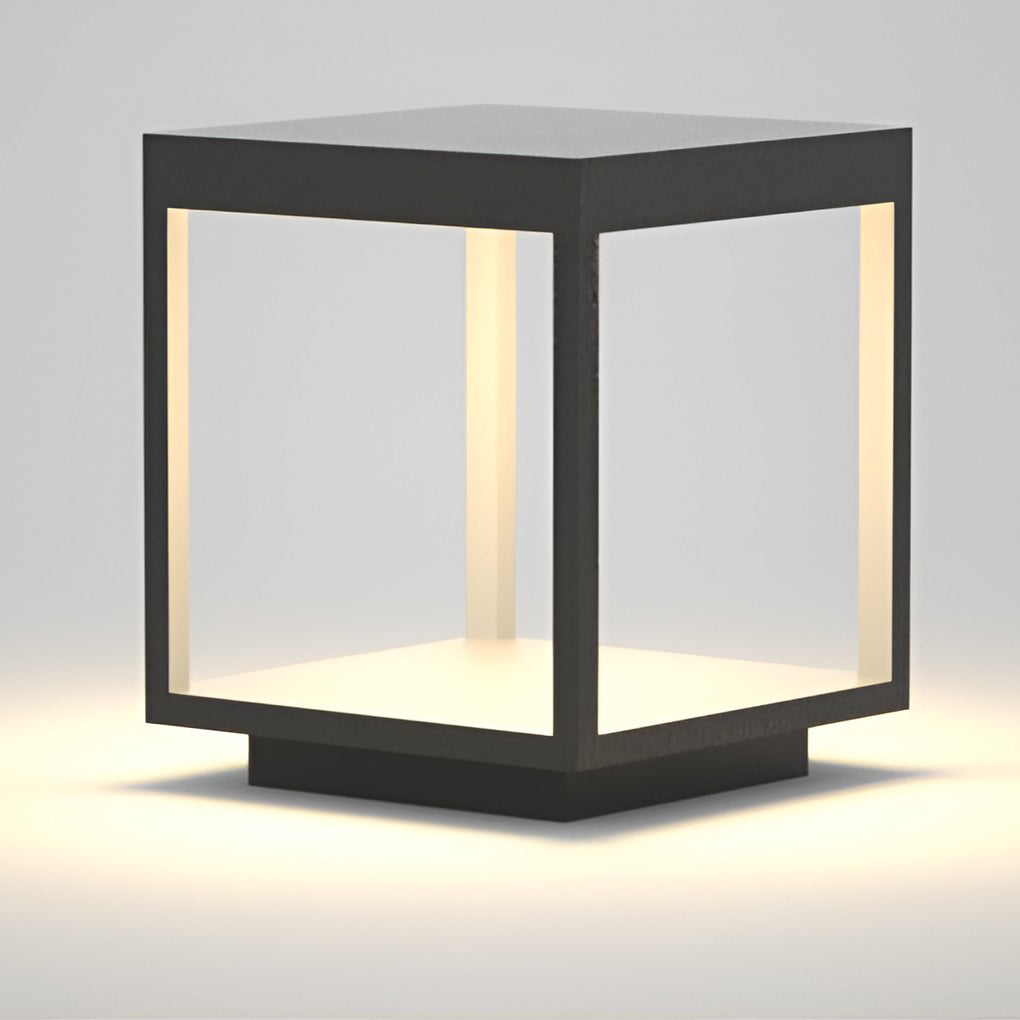Contemporary Square Open-Frame Solar Pier-Mount Post Light — Stainless Steel & Acrylic, LED, IP54, Warm White 3000K
