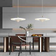 Round COB Pendant Light — Iron, 14" Diameter, Adjustable Hanging, 3000K Warm White, Black / White / Gold