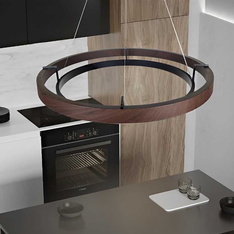Round Double-Ring Minimalist Chandelier — Black Iron and Acrylic, LED, Three-Step Dimming, 23.6"–47.2"