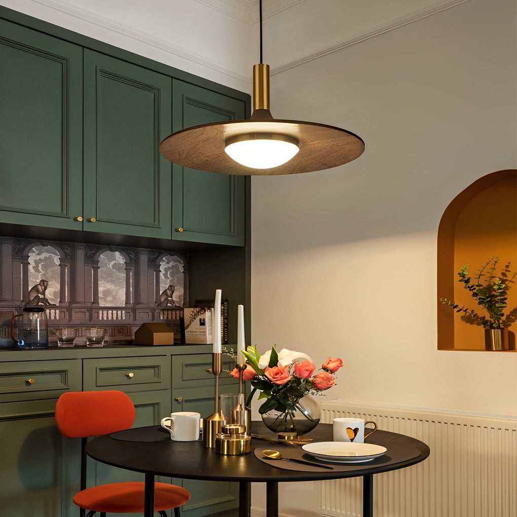 Flying Saucer Pendant Light — Walnut and Copper, LED 3000K Warm White, 10" or 12"