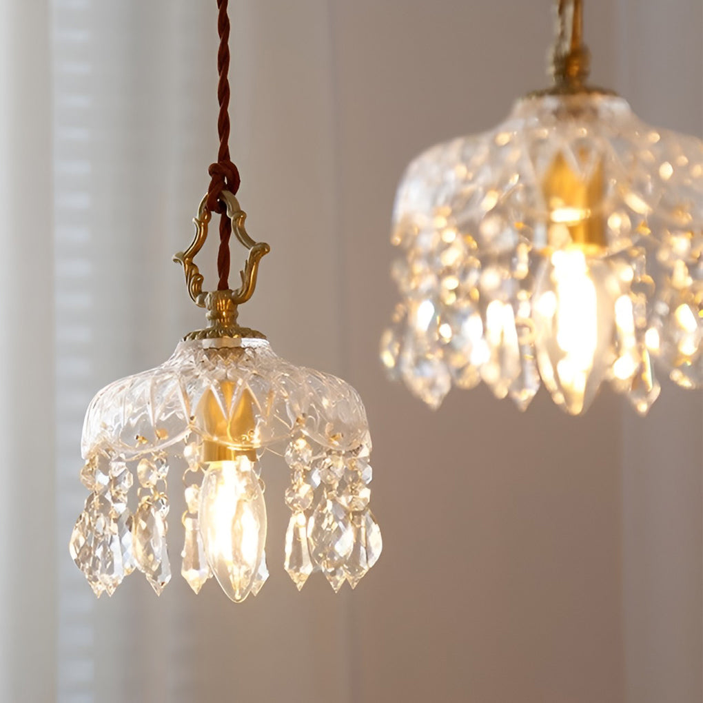 Modern Retro Mini Crystal Pendant — Copper, Glass and Crystal, LED, 6" or 8"