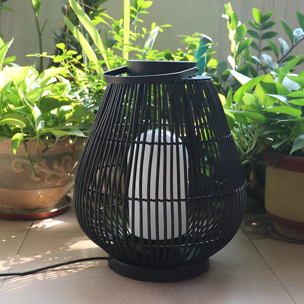 Woven Portable Outdoor Lantern — Black Iron, E27, 13" × 16"