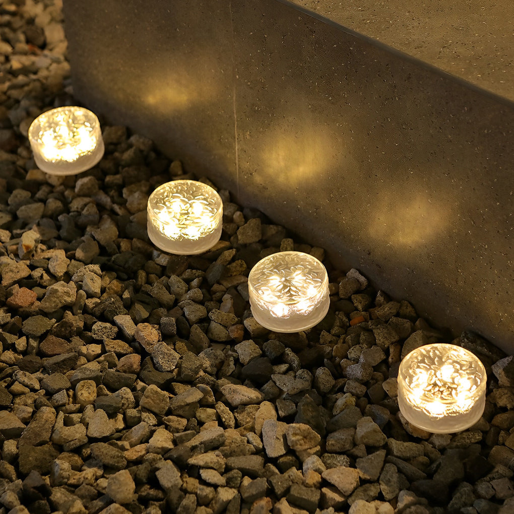 Round Ice Brick Solar Step Lights, Set of 4 — Acrylic, LED, IP65 Weatherproof, Warm White / Daylight