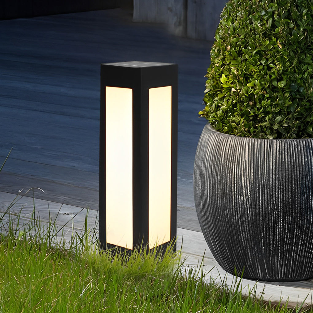 Modern Black Solar Bollard Light — Galvanized Steel & Acrylic, 10W LED, IP65 Weatherproof, 3000K Warm White