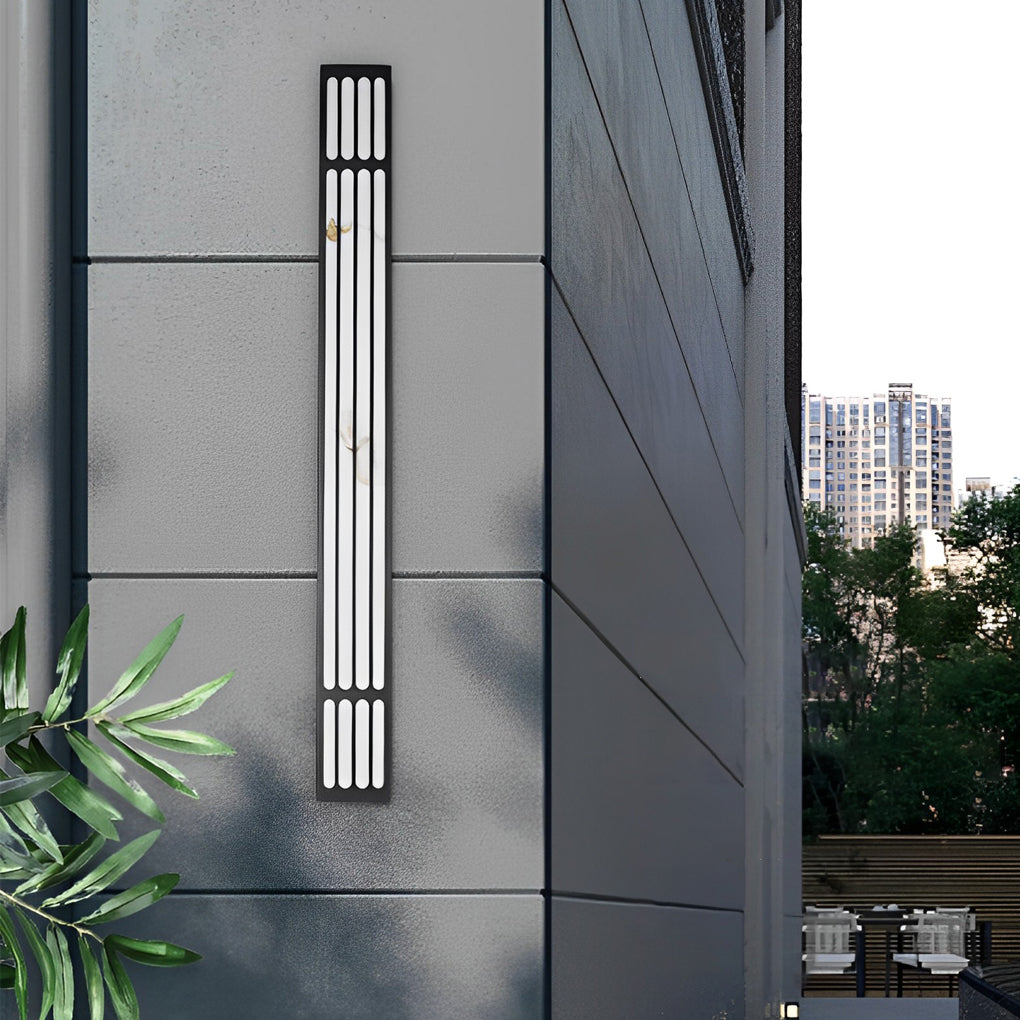 Modern Long Rectangular Outdoor Wall Sconce — Stainless Steel, Imitation Marble, LED, IP65 Waterproof, 3000K Warm White