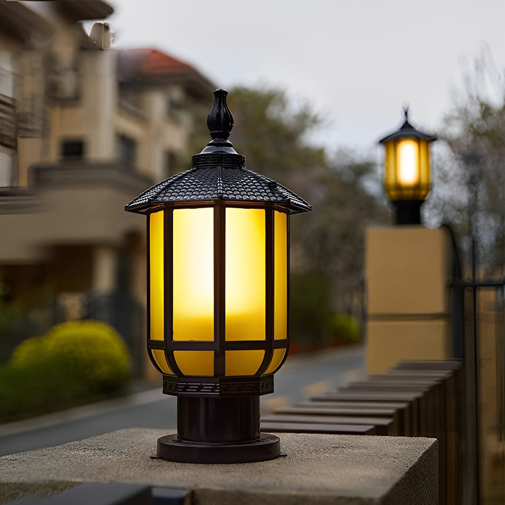 Retro Outdoor Fence Post Light — Black Aluminum & Tempered Glass, 12W LED, 3-Step Dimming (3000K/4500K/6000K), IP55