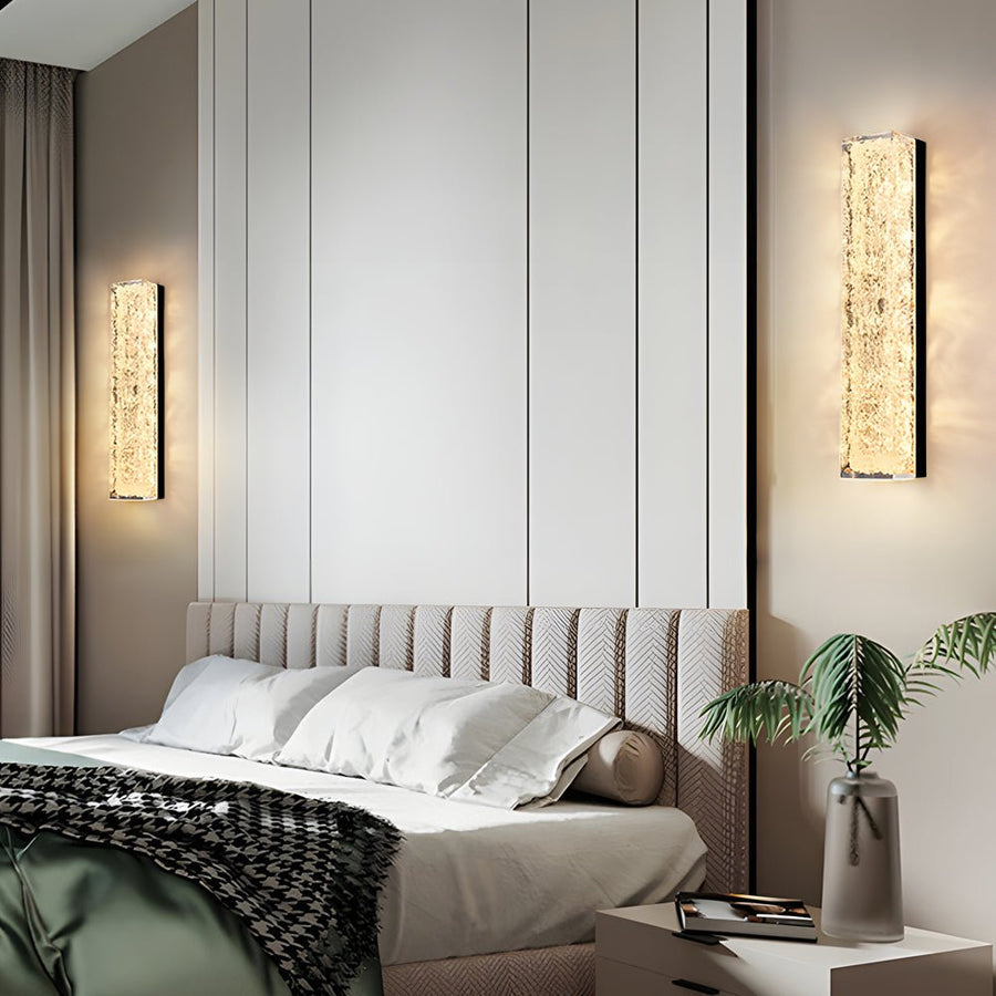 Rectangular Modern Wall Sconce — Brass and Clear Resin, Hardwired LED, 24W / 36W, 3000K Warm White