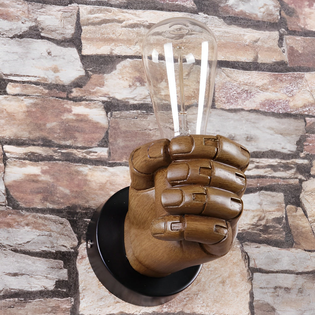 Fist-Shaped Retro Industrial Wall Sconce — Resin and Iron, E27, Engraved Baked-Varnish Finish