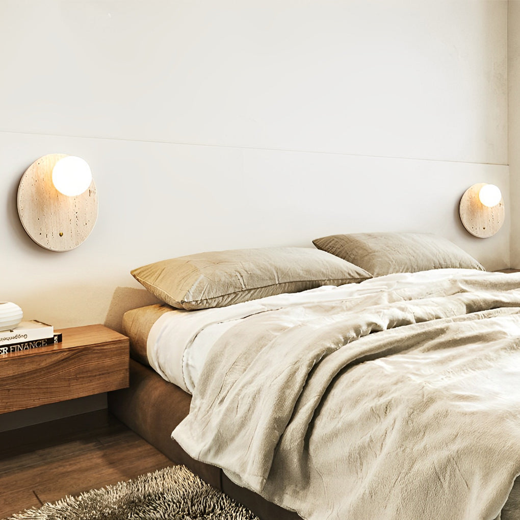 Yellow Travertine Wall Sconce — Wabi-Sabi, G9 Hardwired, 3000K Warm White, Round or Long