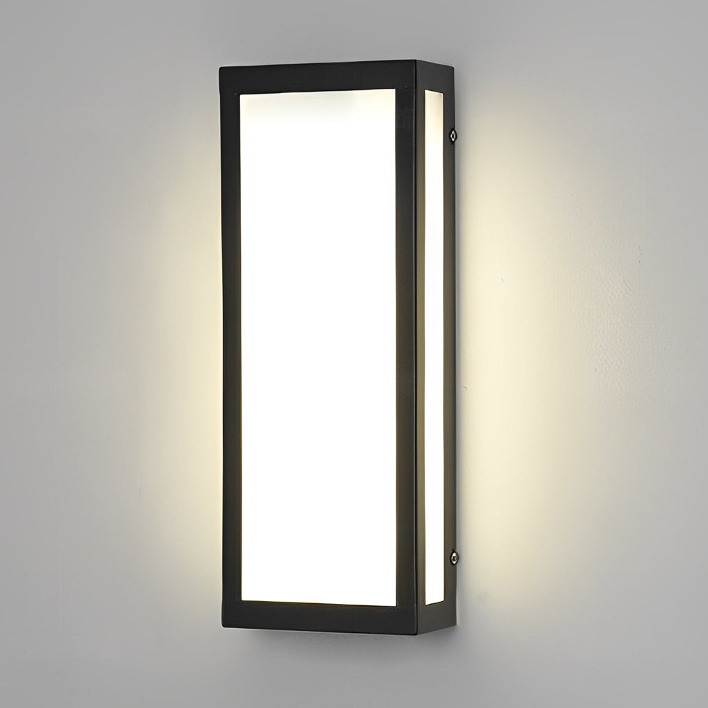 Modern Rectangular Outdoor Wall Sconce — Matte Black Iron, LED, Waterproof Acrylic Shade