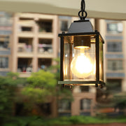 Modern Square Outdoor Pendant Light — Die-Cast Aluminum and Glass, Black, Waterproof, 4.3" × 8.3", 23.6" Adjustable Chain