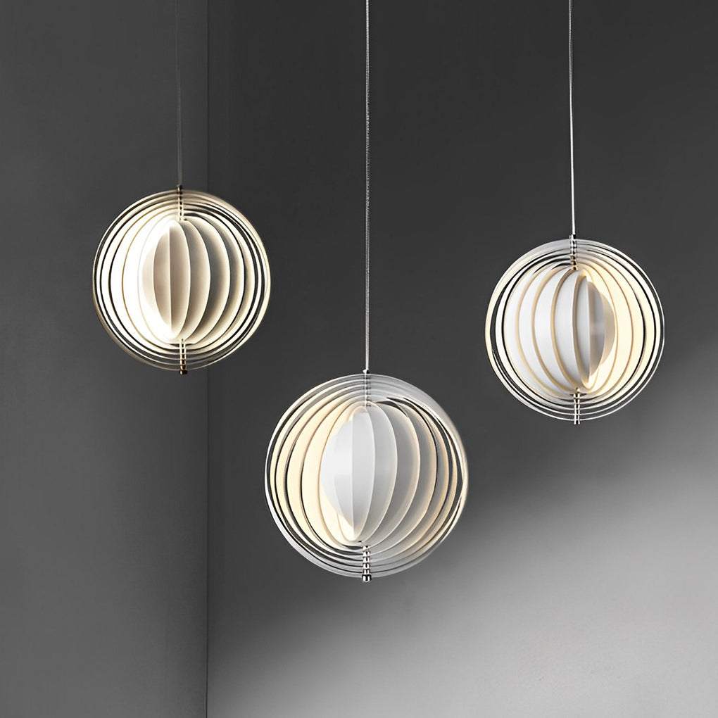 360° Rotatable Circular Pendant Light — Polished Iron, White, E27, 14" Diameter, 47" Adjustable Cord