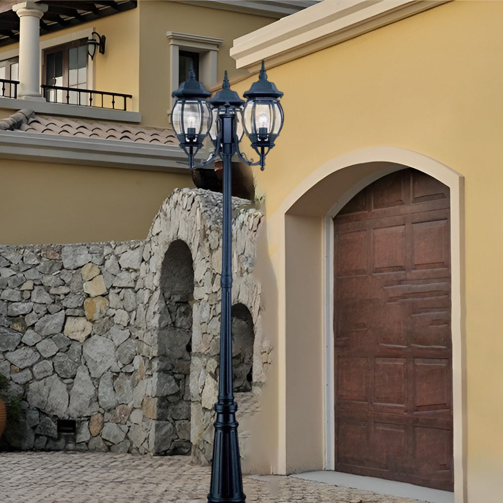 Black Outdoor Post Light — Die-Cast Aluminum and Glass, 3-Light, E27, Waterproof, 3000K Warm White, 23.6" × 118.1"