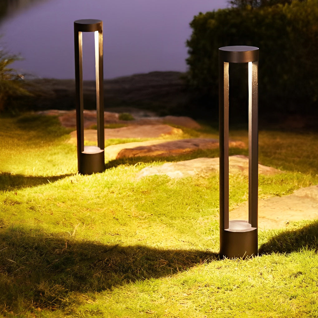 Contemporary Cylinder LED Bollard Path Light — Die-Cast Aluminum, Black, 7W 3000K, IP65 Weatherproof