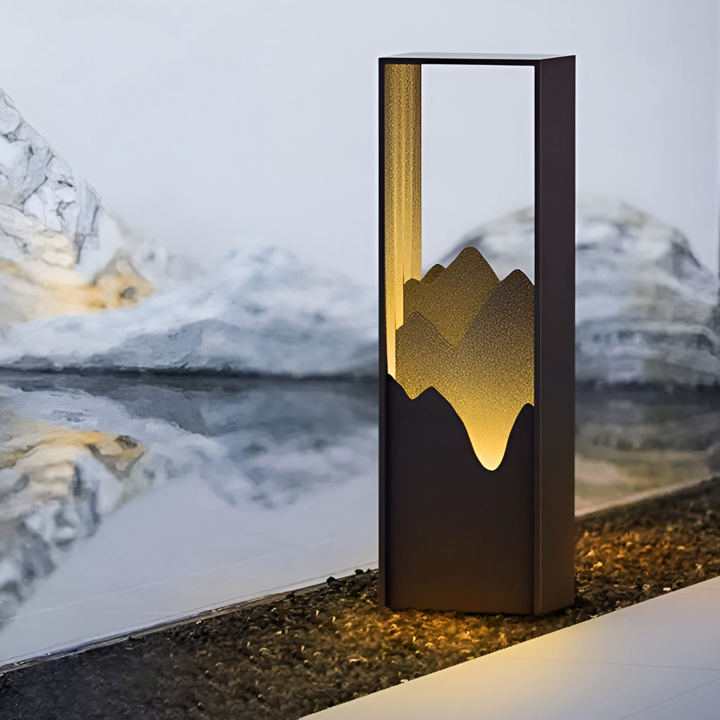 Mountain Scenery Outdoor Bollard Path Light — Stainless Steel & PC, LED 3000K, IP54, Hardwired or Solar, 26"/71"/110"