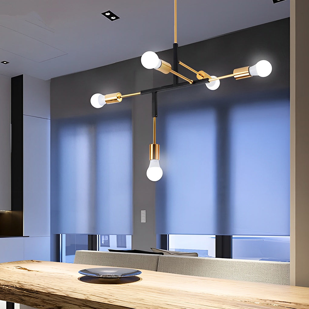 Irregular Branch Modern Chandelier — Electroplated Iron with Copper Arms, 5-Light LED, 33" Diameter