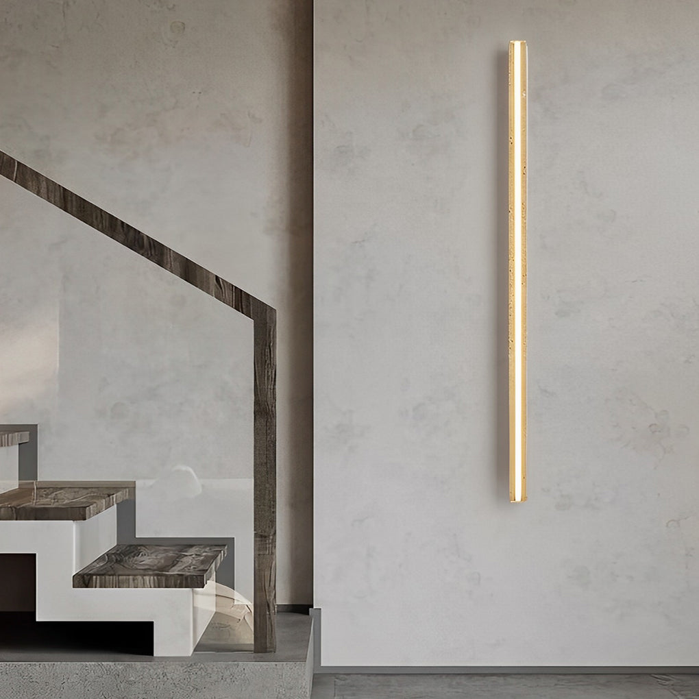 Yellow Travertine Linear Wall Sconce — Wabi-Sabi, 22W LED, Dimmable, 3000K–6000K, 34.3" Length