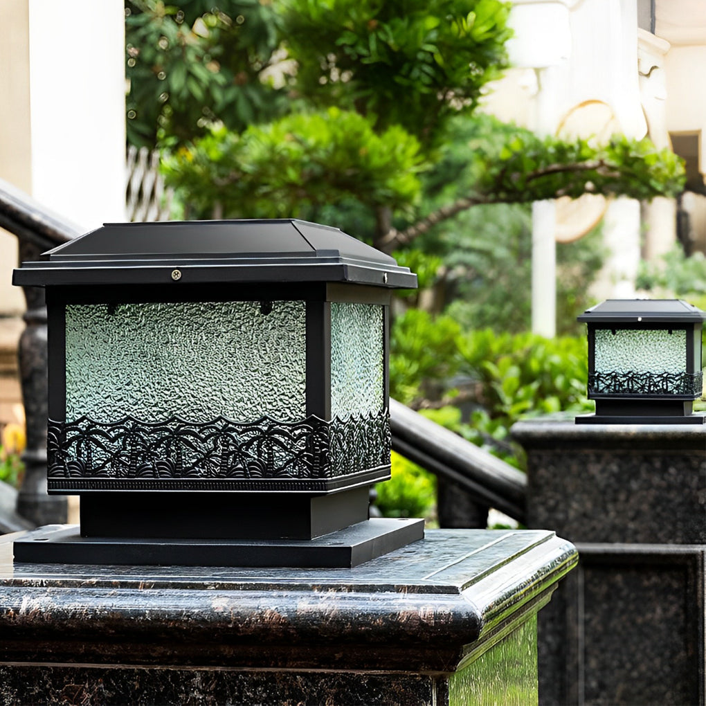 Modern Square Solar Fence Post Light — Black Metal, IP65 Weatherproof, 9.5–11 Hr Runtime