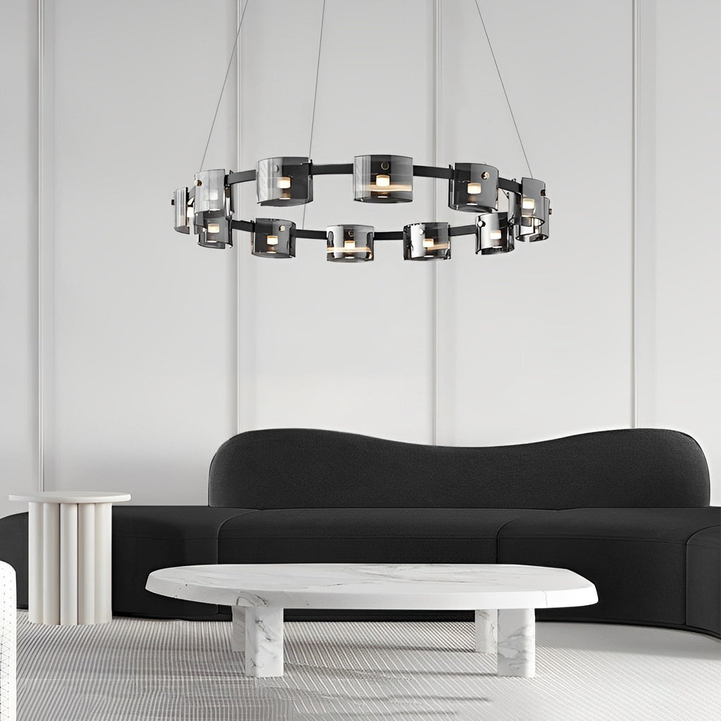 Circle Glass Modern Chandelier — Metal, Stepless Dimming LED, 3000K–6000K, 24" or 31", 67" Adjustable Cord