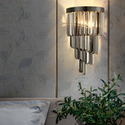 Postmodern Crystal and Stainless Steel Wall Sconce — Smoke Gray, Three-Step Dimming LED, E14
