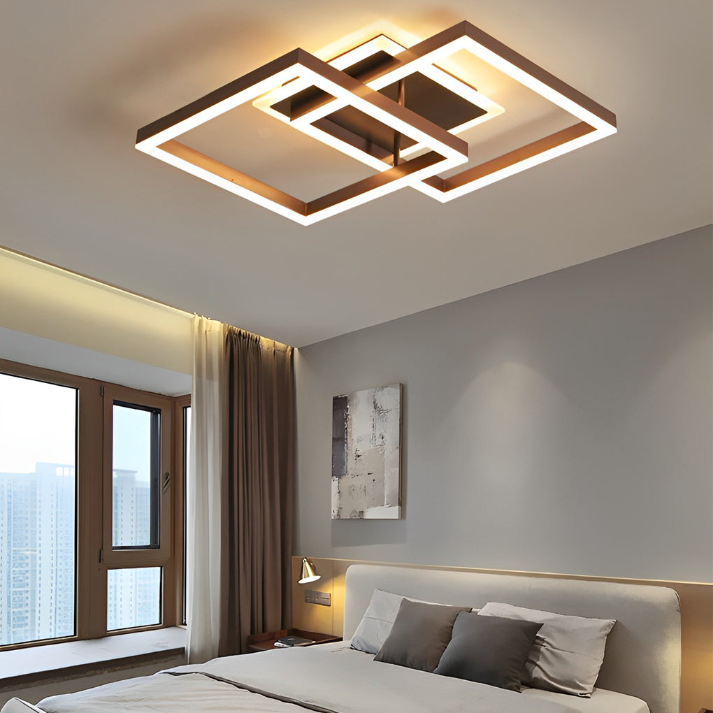 Modern Square Overlapping LED Semi-Flush Mount — Brown Aluminum & Acrylic, 64W / 80W, 3000K / 6000K
